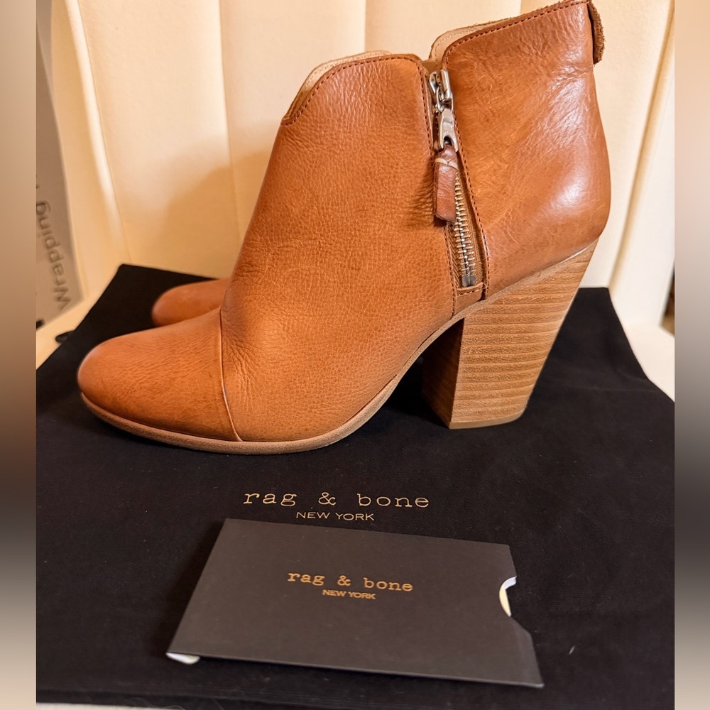 Rag & Bone Margot Cognac Tan Brown Leather Ankle Booties size EU 38.5 - Picture 3 of 12